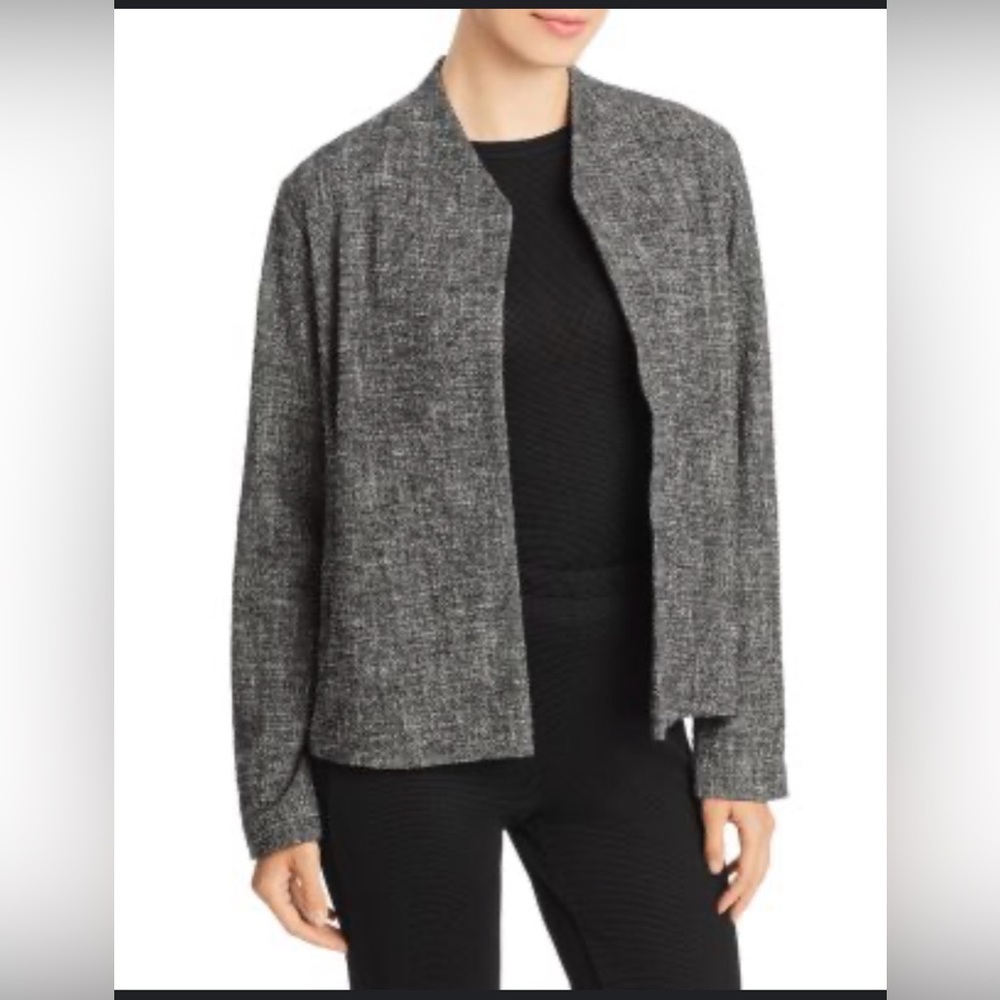 Eileen Fisher Gray Open Front High Collar Jacket Size Large Petite